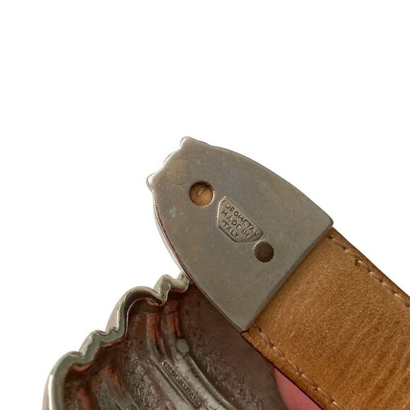 Made in Italy Brown Leather Belt with Silver Buckle in Size Medium - Picture 5 of 7